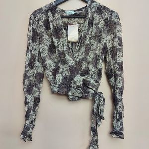 Urban Outfitters kimchi blue black patterned sheer wrap blouse